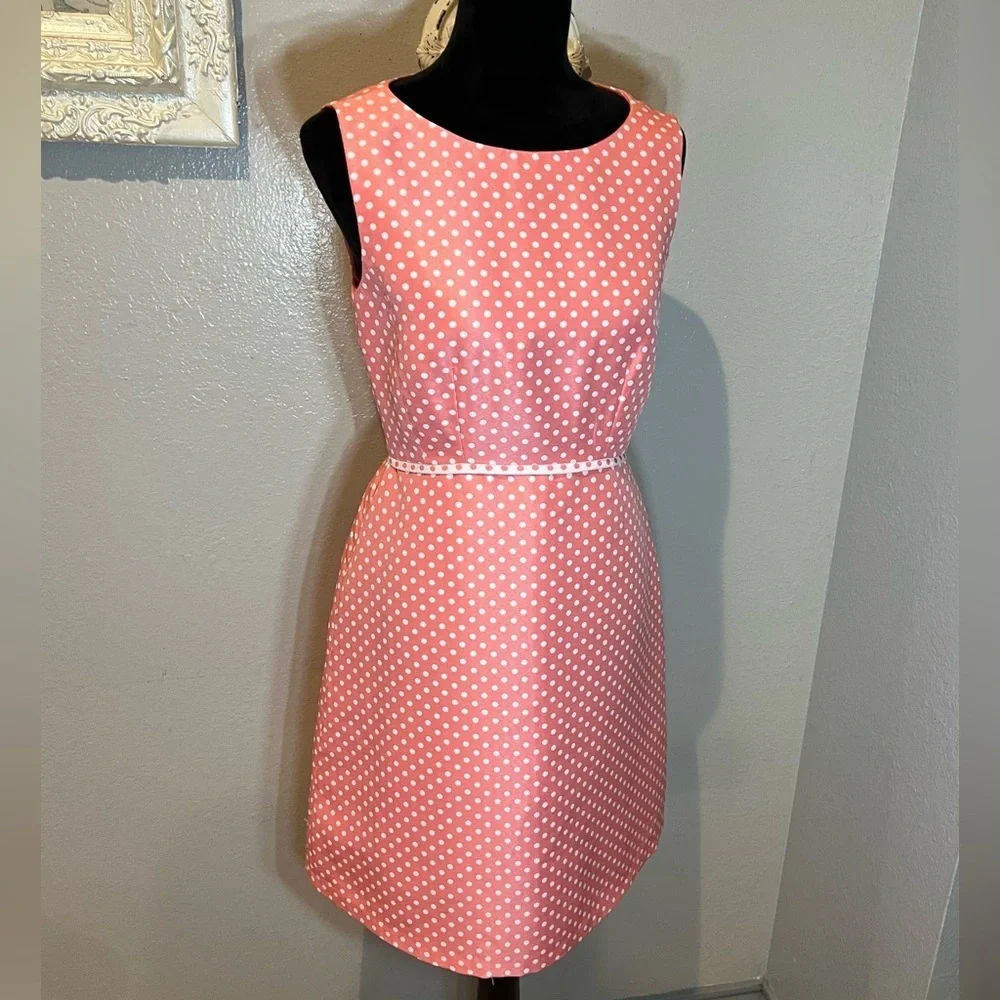 Tahari Pink Polka Dot Sleeveless Dress - Picture 1 of 11